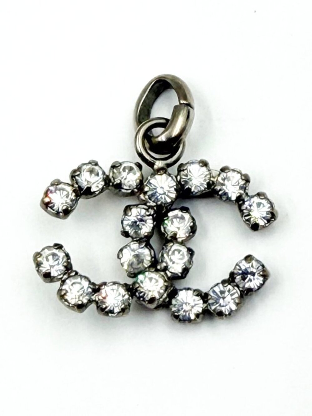 Chanel Silver CC Rocky Crystal Pendant